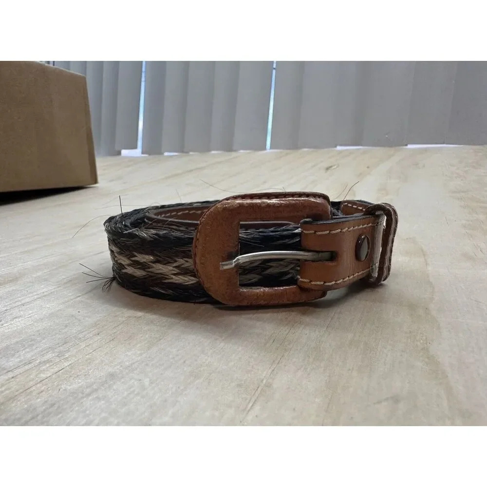 Braided Horse Hair Belt With Engraving On Leather‎ 34 Acorns Vintage Browns